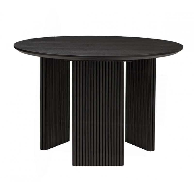 Table de salle à manger ronde en bois naturel, pieds cannelés, de style contemporain, noire