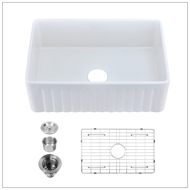 Fireclay 36" L X 20" W Farmhouse Kitchen Sink With Grid And Strainer