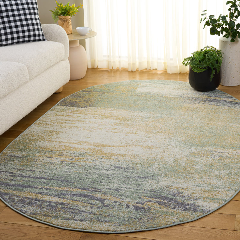 Algonquin Performance Abstract Rug, Oval 5' x 8', Ivory/Green