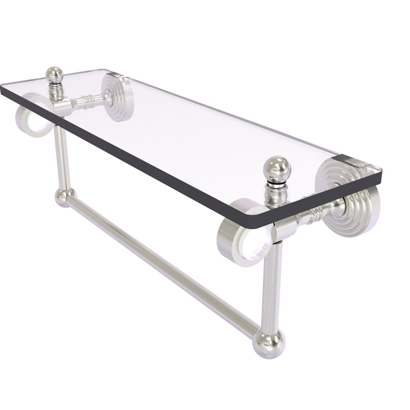 Tablette à support en verre avec barre à serviettes Jarrell, H 5,12 po x l 16 po x p 6,4 po, Nickel satiné