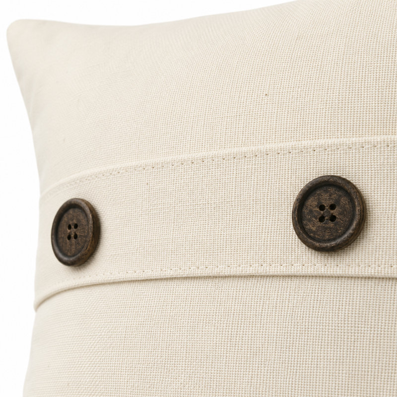 Solid Button Buttons Linen Throw Pillow, White