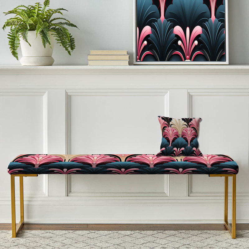 Motif damassé rose et bleu Art Deco - Banc rembourré en damas doré