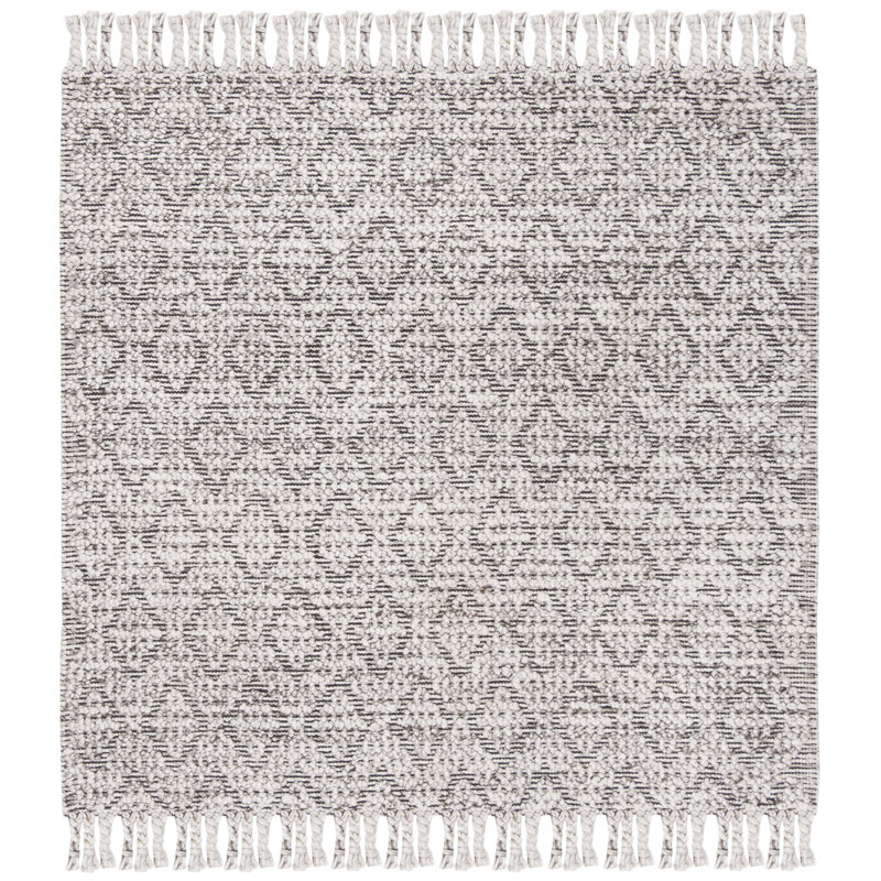 Natura Hand Woven Viscose/Wool Geometric Rug in Gray/Black, Square 6'