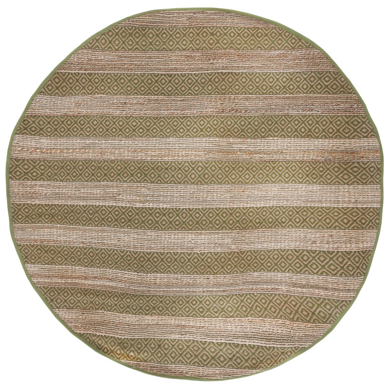 Sottile Geometric Flatweave Green/Natural Area Rug, Round 7'