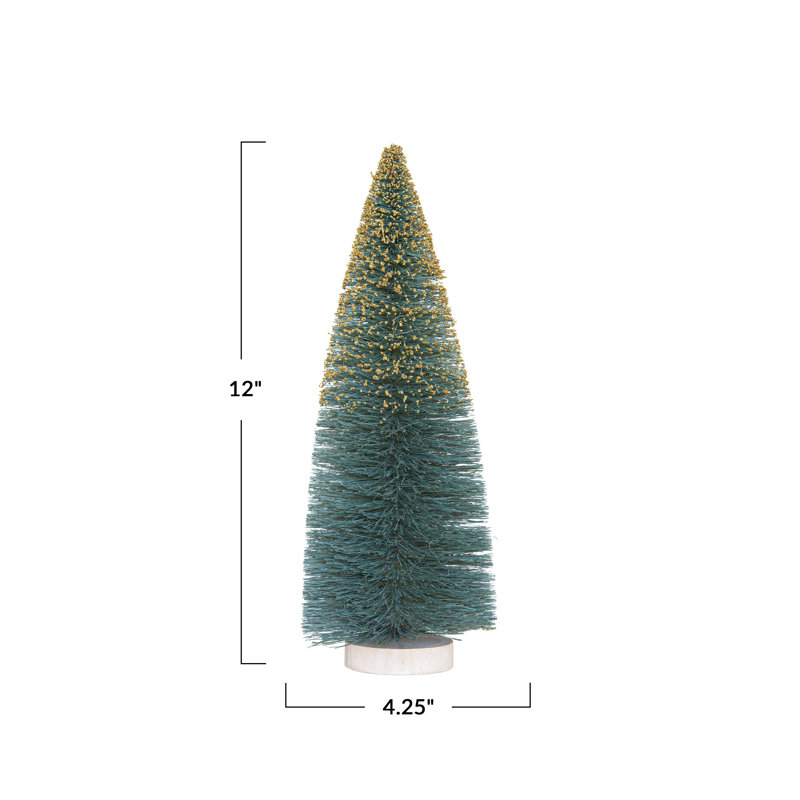 Arbre à brosse en sisal avec paillettes dorées et base en bois