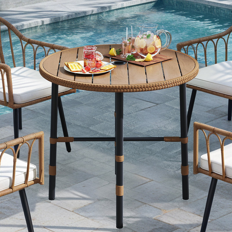 Table de salle à manger d'extérieur 35,4 po pour 4 personnes avec trou pour parasol