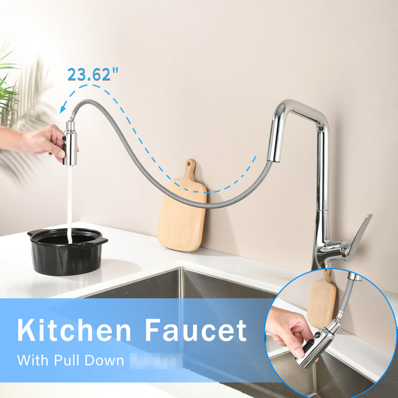 Professional Kitchen Faucet With 3 Function 360 And One Touch Switching, High Swivel, Pull-Out Hose Water Flow Modes For Tasks Pull Down Faucet, Swivels 360, Hose, Convenience
