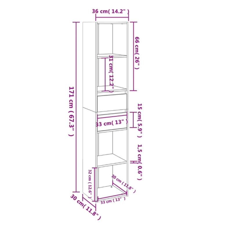 Arinjay 171cm H x 36cm W Standard Bookcase, White