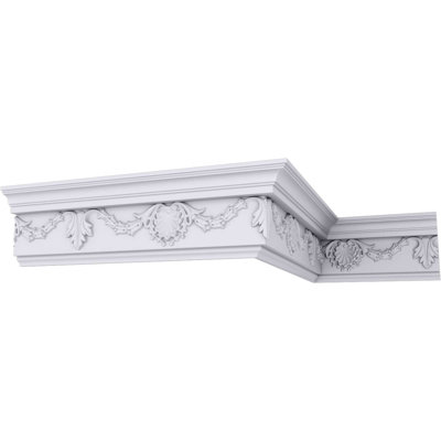 H 6 1/4 po x P 3 3/8 po x F 7 po x L 94 1/2 po, (16 po répété), moulure couronnée