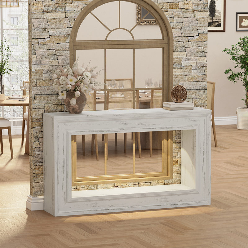 55" Console Table With LED Light,Wooden Entryway Tables,Sofa Tables, White