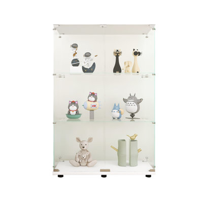 Two-Door Glass Display Cabinet In White, 49.3"X31.7"X14.3" - Floor Standing For Bedroom, Office Displays Jewelry, Bags, Shoes, Action Figures White Ca