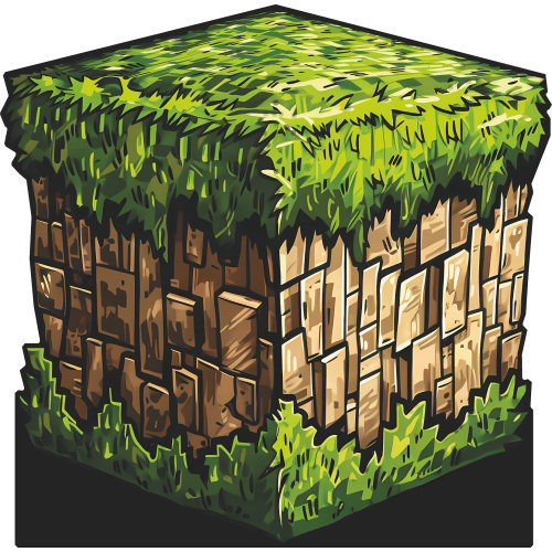 SP13373 - Jeu vidéo - Mine d'or - Pixel - bloc de cubes - herbe - carton - découpe - debout - debout