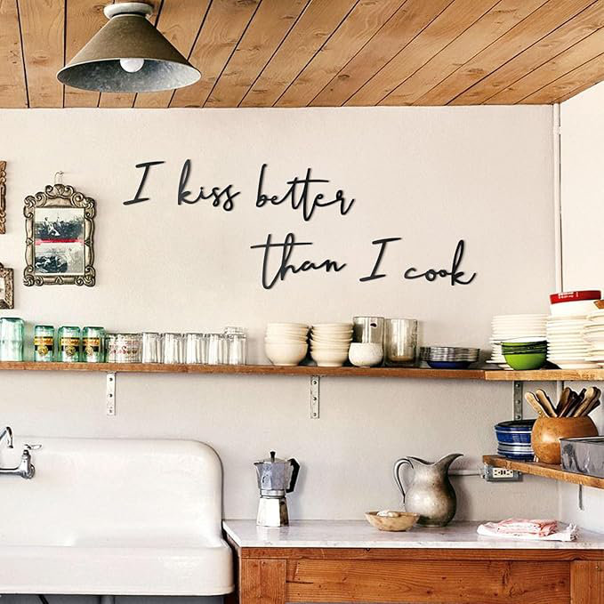 I Kiss Better Than I Cook Metal Wall Art - Kitchen Decor for Home, Bar, or Dining Room
