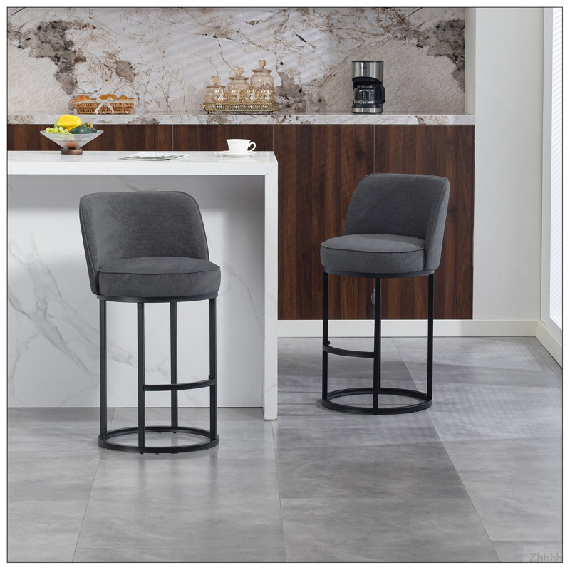 Ensemble de 2 tabourets de bar à hauteur de comptoir, tabourets de bar moderne avec dossier, tabourets de bar rembourrés en tissu de lin pour îlot de cuisine