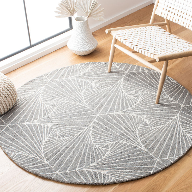 Tapis gris / ivoire en laine et coton touffetés à la main Anakin, Rond 5 pi