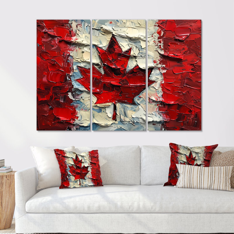 Drapeau du Canada II - Ensemble de décoration murale drapeau, Métal métal, H 28 po x l 36 po x P 1 po