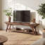 Meuble télé 63 po en bois massif, console multimédia longue avec tablette de rangement inférieure ouverte