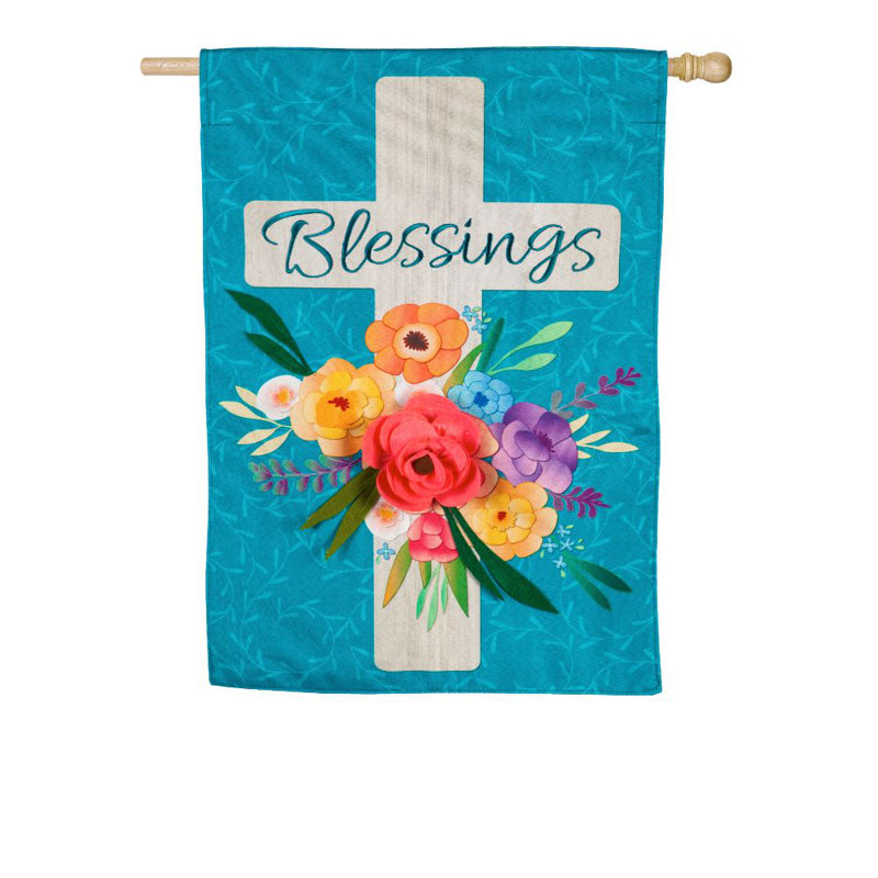 Lin floral à 2 côtés 44 x 28 po drapeau maison