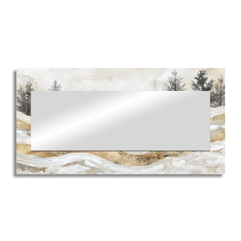 Mouton doré marbré dans un paysage d'hiver à la ferme I - Art mural miroir animaux - imprimé sur métal, 28 po x 55 po