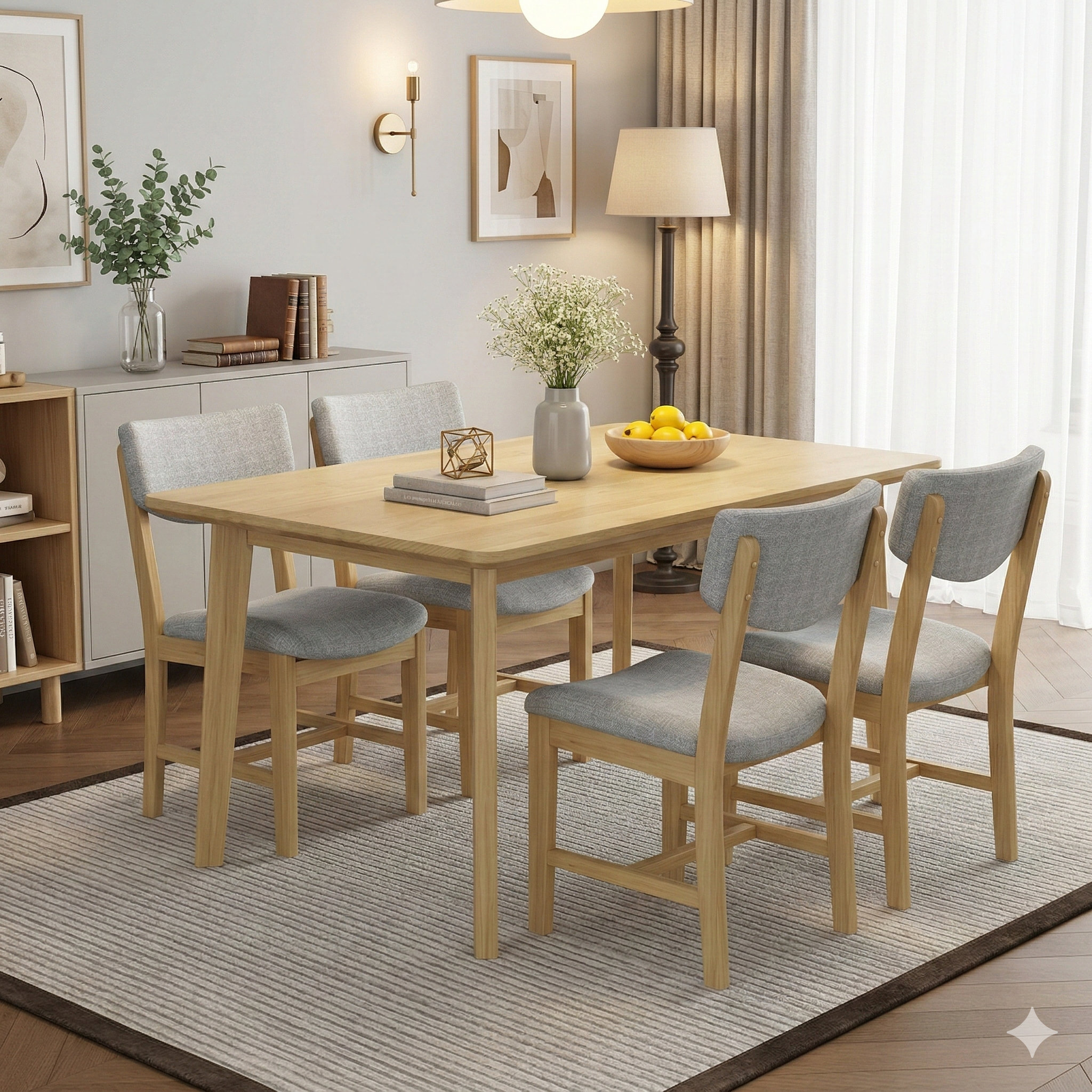 George Oliver Rustic 5-Piece Dining Set - 1 Solid Wood Table + 4 ...