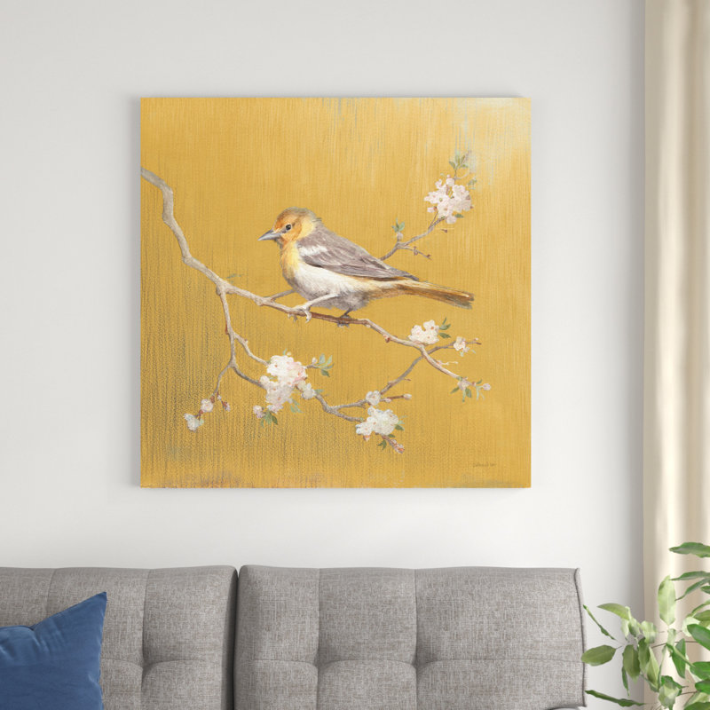 Oriole du Nord sur fond doré, H 36 po x l 36 po x P 1,25 po
