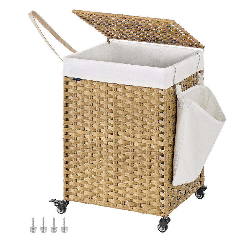 Panier à linge avec couvercle, 31,7 gallons (120 L), panier à linge sur roulettes, rotin synthétique, doublure amovible, chambre à coucher, 18,1 po x 15,7 po x 26 po