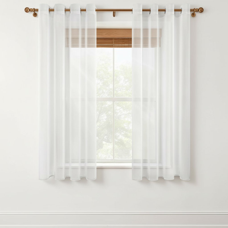 Faux Linen Sheer Curtain Panel Pair, White