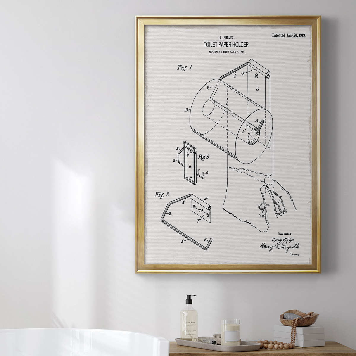 Trinx Toilet Paper Patent II Premium Framed Canvas - Ready To Hang ...