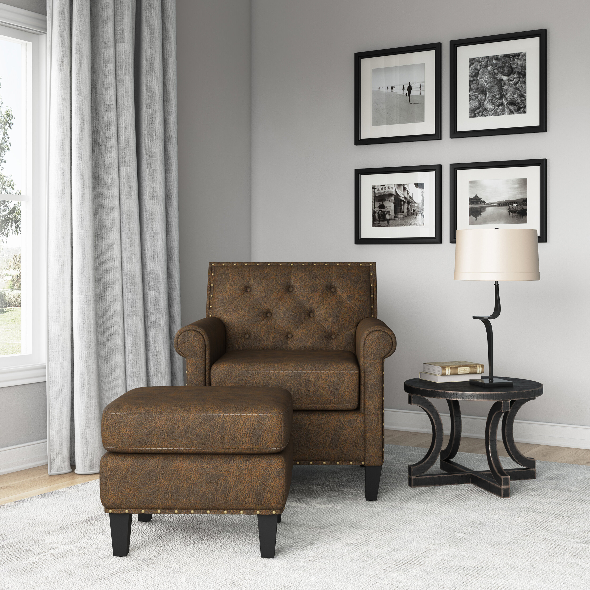 Amold Upholstered Barrel Accent Armchair with Ottoman and Pillow Willa Arlo Interiors Fabric: Dark Gray