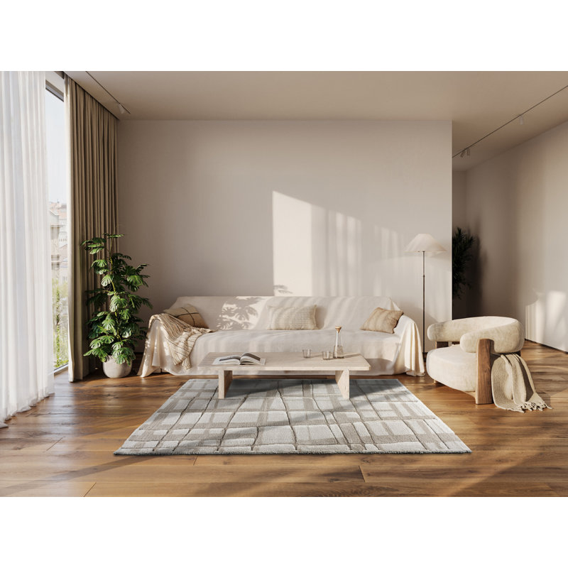 Geometric Shapes 133cm X 195cm Area Rug, Rectangle 133 x 195 cm, Cream