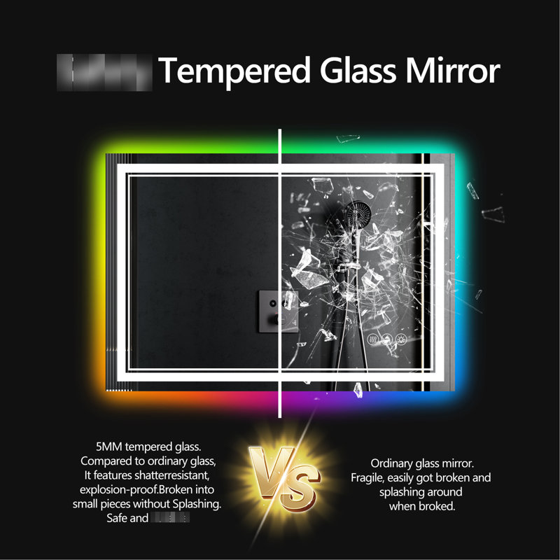 Miroir de salle de bain à DEL de 48 po x 30 po avec éclairage à DEL, intensité réglable de 10% à 100% et des températures de couleur sélectionnables - brouillard avec arrêt automatique