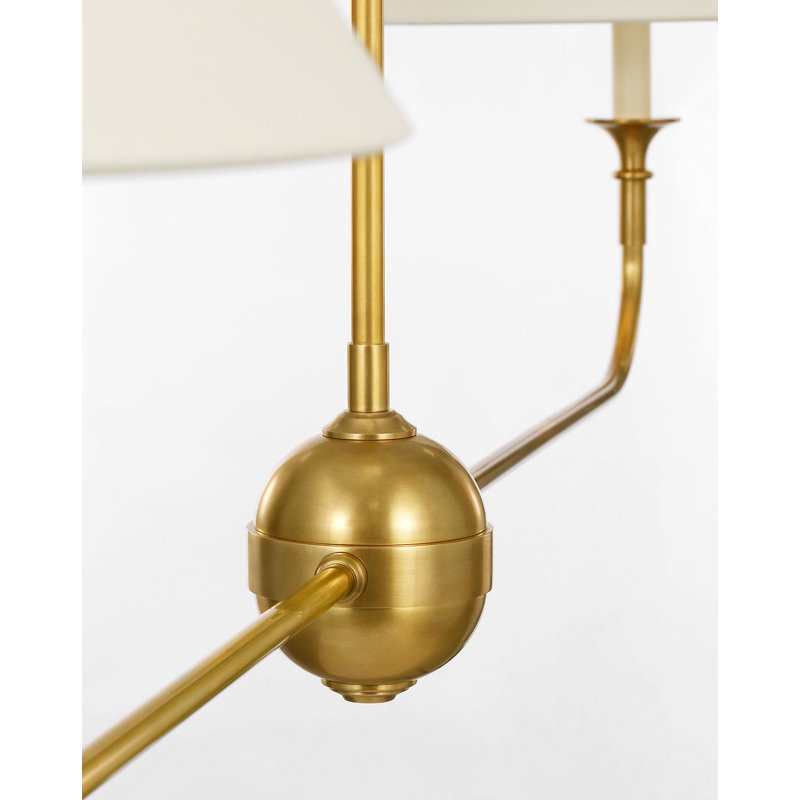 Piaf Large Two Light Linear Pendant in Hand-Rubbed Antique Brass with Linen Shades