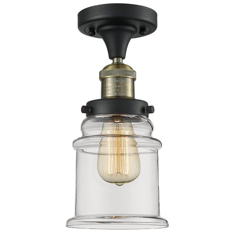 Plafonnier semi-encastré cylindrique simple 6 po Arley, Transparent, Ampoule DEL 6 watts Vinage, Laiton antique noir