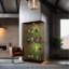 Vitrine lumineuse en verre à deux portes avec 4 tablettes, brun-2010396855