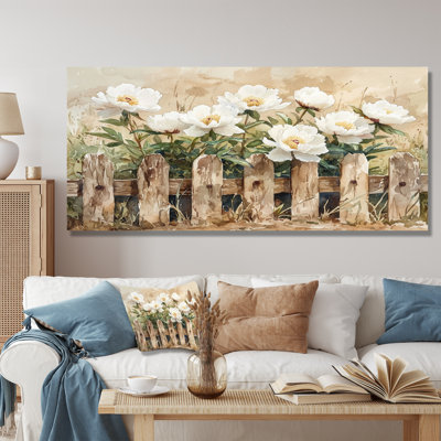 "Pagnes de campagne par la vieille clôture II", pivoines, art encadré