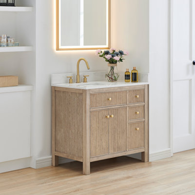 Lala 36" Single Bathroom Vanity with Grain White Engineered Stone Countertop without Mirror