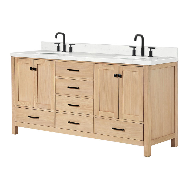  Meuble-lavabo double 72,25 po avec comptoir, Chêne, Oval