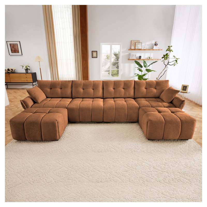 Ensemble de canapé modulaire orange brûlé 4 places avec 2 repose-pieds, salon en chenille de qualité supérieure, Orange