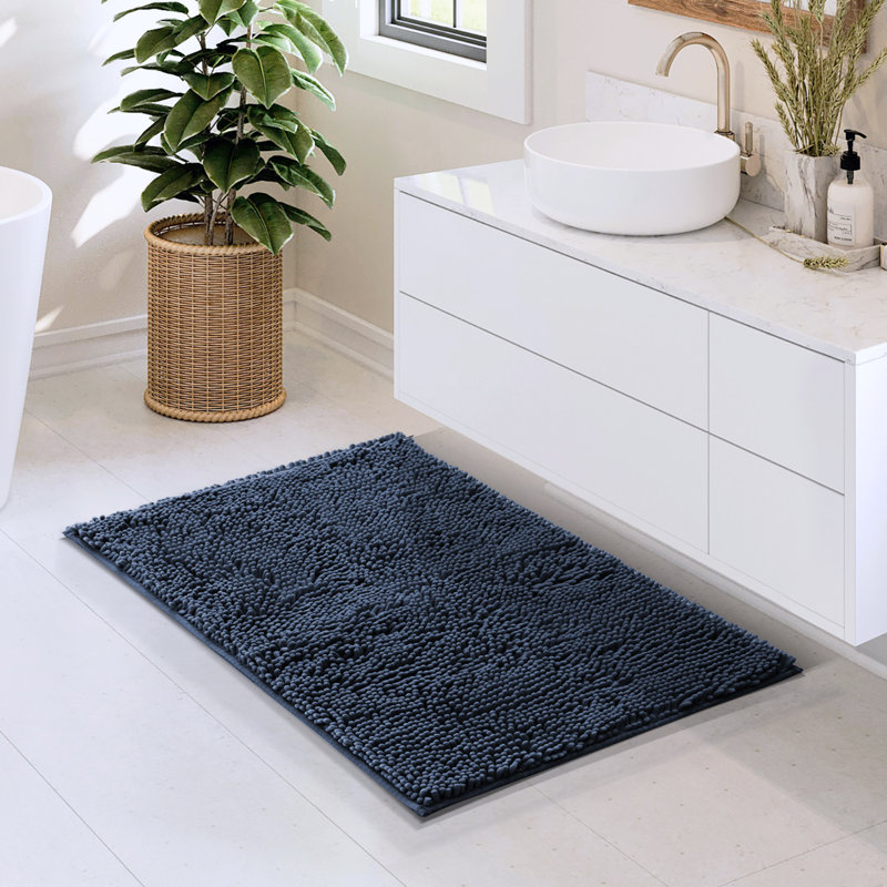 Kalyce Ultra Absorbent Non-Slip Chenille Bath Rug, 20"W x 32"L, Navy
