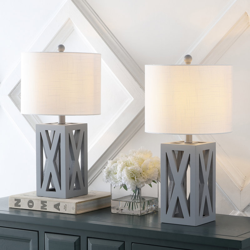Lampe de table en bois massif Briea, Gris