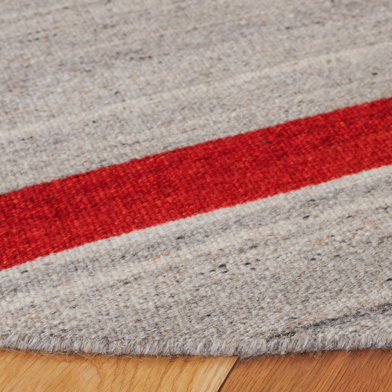 Tapis en laine et coton Kilim tissé à plat en ivoire / gris, Rond 6 pi