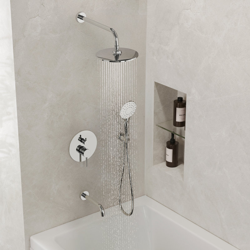 Système de baignoire et douche avec pomme de douche à effet pluie 9 ", douche à main à 3 réglages et bec de baignoire