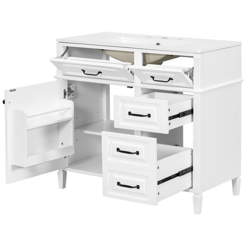Meuble-lavabo autoportant de 36 pouces avec rangement polyvalent, Blanc/Noir