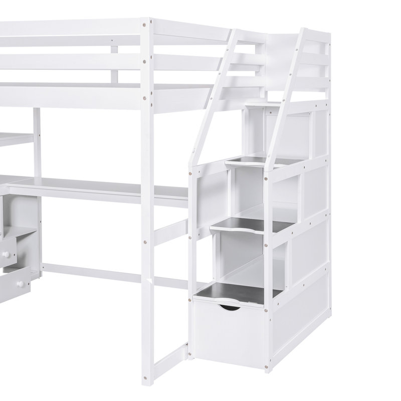 Lit mezzanine avec bureau et tablettes, Blanc, Complète