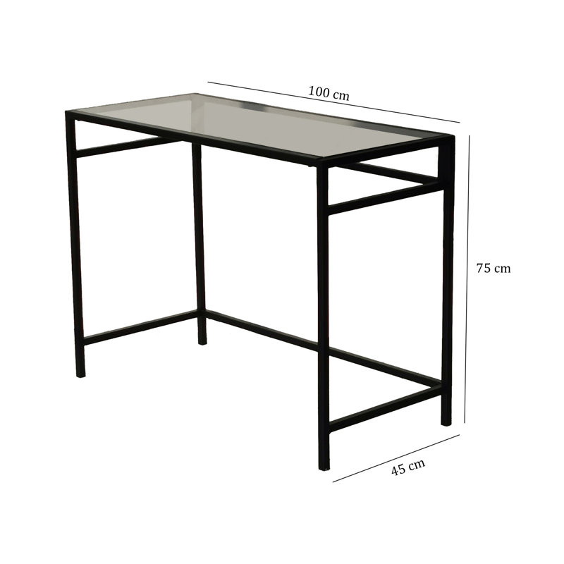 Modern Study Desk with Tempered Glass Top, 39.4 x 29.5 x 17.7 inches | 4 mm Thick Glass, 100% Metal Frame | Wall-Mountable, Black & Fume Color | Industrial Design for Stylish Home Office & Student Spaces