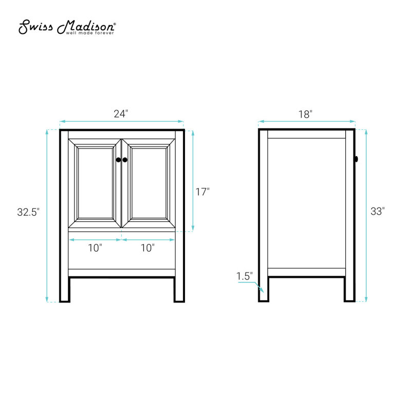 Armoire de salle de bain autoportante sans plateau en chêne 24 po Château, Brun