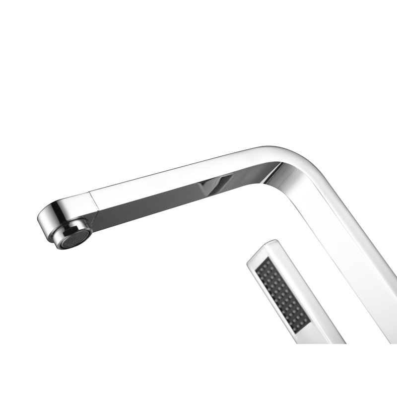 Single Handle Floor Mounted Tub Filler with Handshower, Polished Chrome