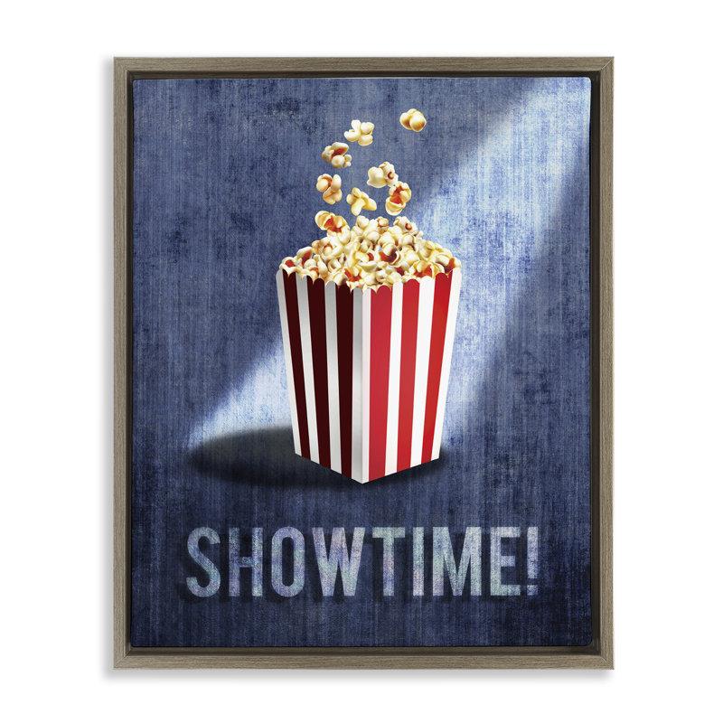 «Showtime Movie Night Popcorn», art mural sur toile flottante, conception par Susan Arnot, Cadre flottant orme Montalcino