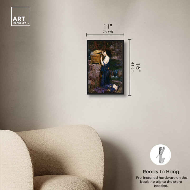 Art Remedy, toile Portraits classiques, Pandora 1896, Cadre flottant noir, H 16 po x l 11 po