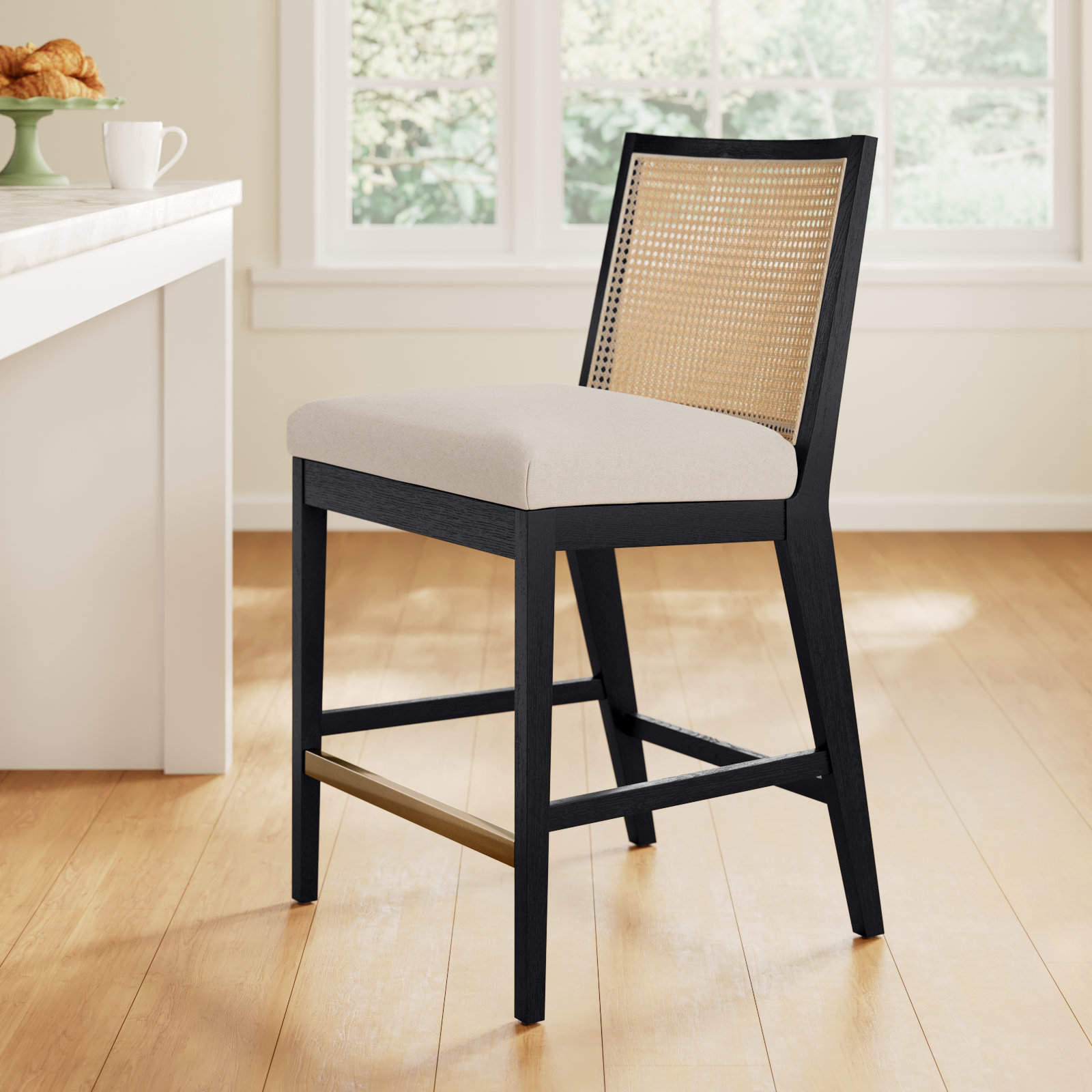 Sergi Cane Stool, Counter Stool (27" Seat Height), Brown/Natural/Taupe